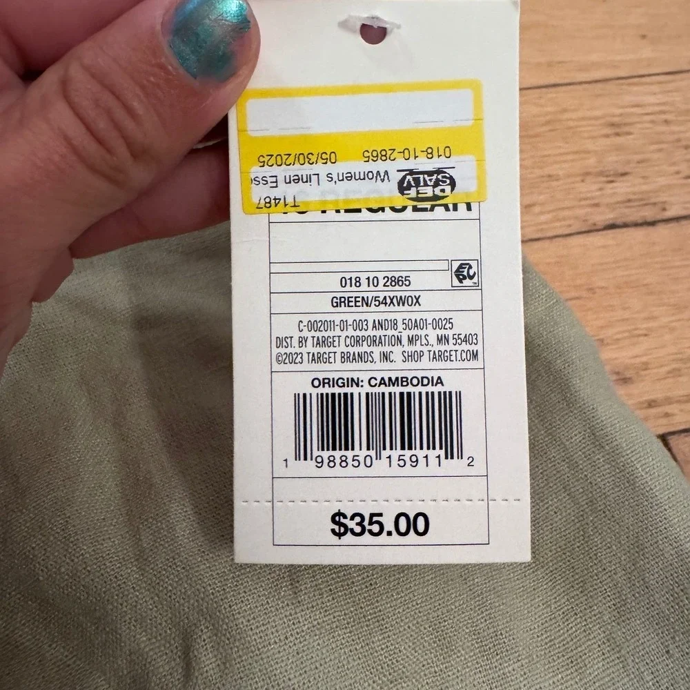 A New Day Womens Wide Leg Linen Blend Pleated Pants Sage Green Size 18 Regular